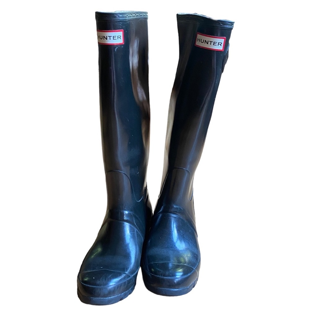 Hunter Black Gloss Pull On Rain Boots Size 6